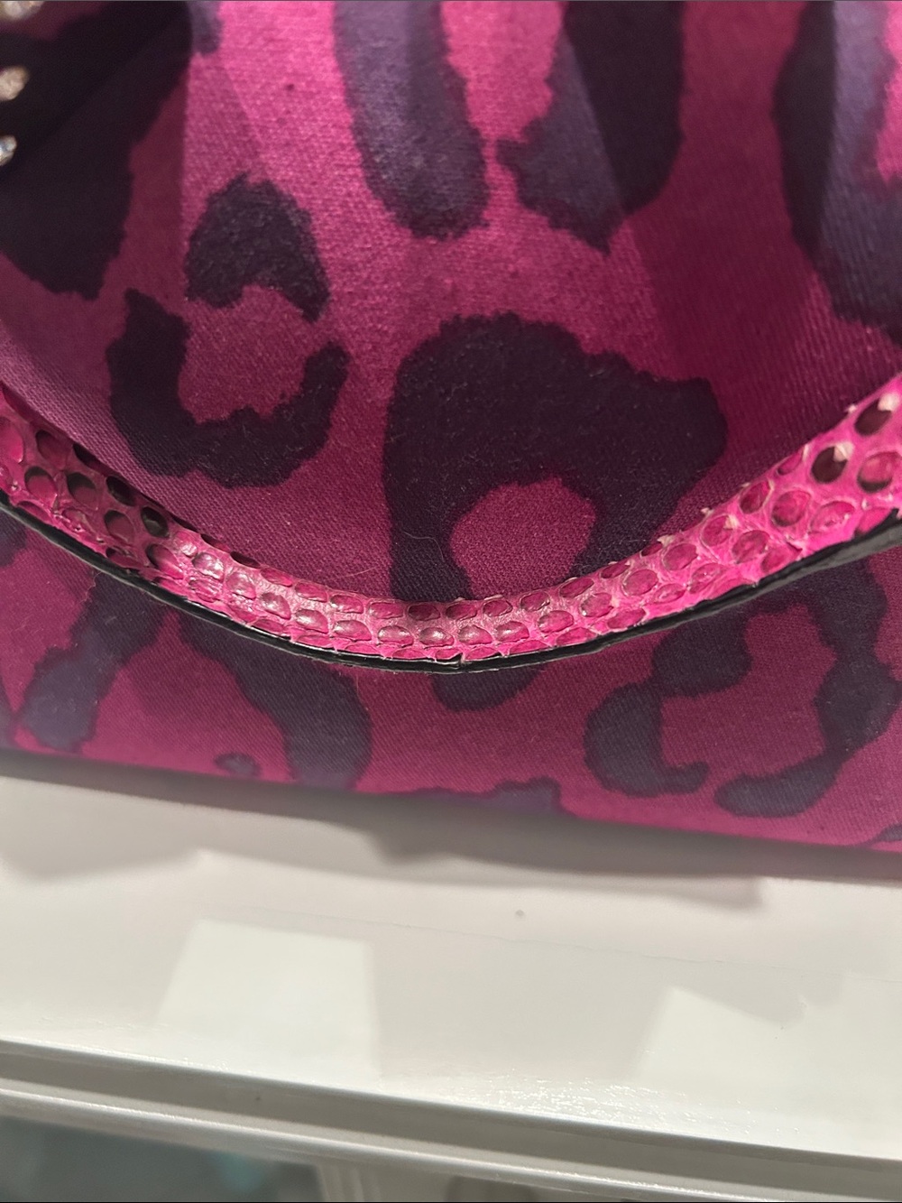 Dior Pink and Magenta Leopard-Print Satchel with Chain Charm - Picture 3 of 12